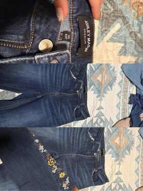 Ashley Mason Dark Blue Skinny Jeans with Floral Embroidery